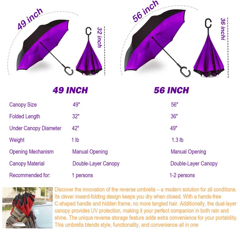 SIEPASA Spar. Saa Double Layer Inverted Umbrella with C-Shaped Handle, Anti-UV Waterproof Windproof Straight Umbrella for Car Rain Outdoor Use - Image 2
